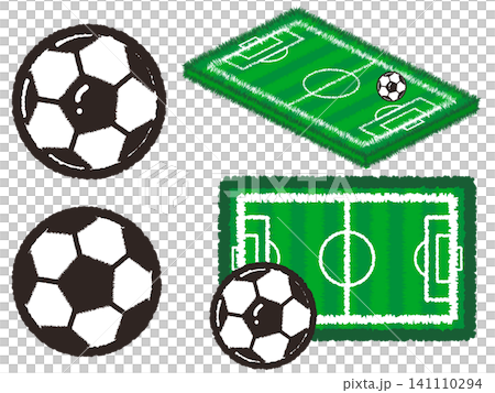 サッカーボールとグラウンドのイラスト素材セット2 141110294