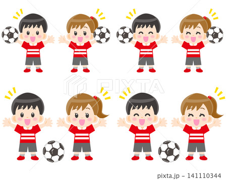サッカーボールと子供のイラスト素材セット4 サッカーボールと子供のイラスト素材セット4 141110344