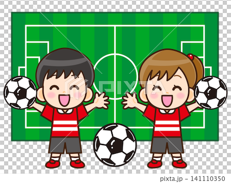 サッカーボールとグラウンドと子供のイラスト素材2 141110350