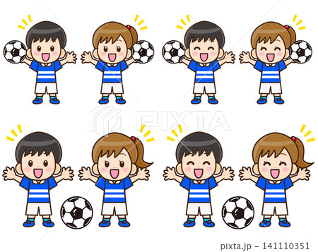 サッカーボールと子供のイラスト素材セット サッカーボールと子供のイラスト素材セット 141110351