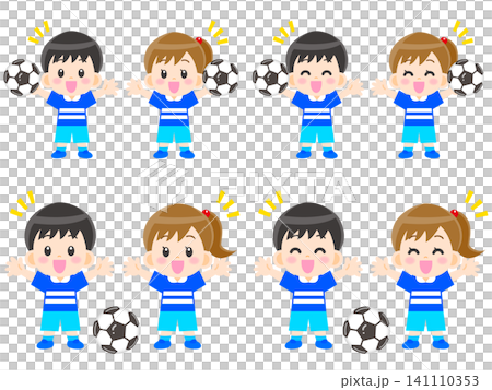 サッカーボールと子供のイラスト素材セット3 141110353