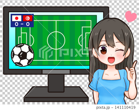 Illustration of a woman commentating on a soccer match (2) Illustration of a woman commentating on a soccer match (2) 141110419