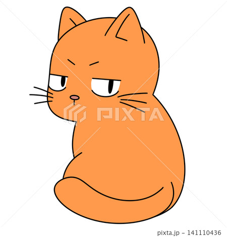Orange cartoon cat sits with angry eyes 141110436