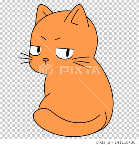 Orange cartoon cat sits with angry eyes 141110436