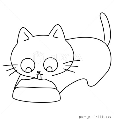 Simple cartoon cat in playful, resting pose 141110455