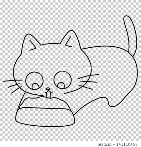 Simple cartoon cat in playful, resting pose 141110455