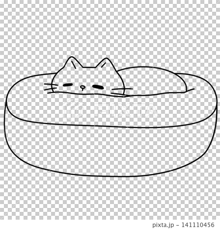 Cute cartoon cat naps peacefully in a cozy bowl Cute cartoon cat naps peacefully in a cozy bowl 141110456