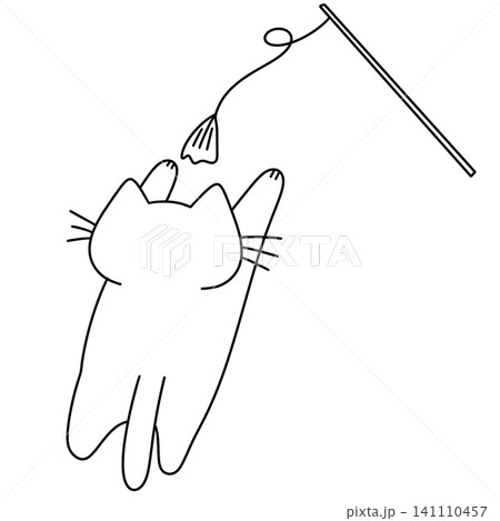 Cute cat stretches upward, reaching for a dangling toy Cute cat stretches upward, reaching for a dangling toy 141110457