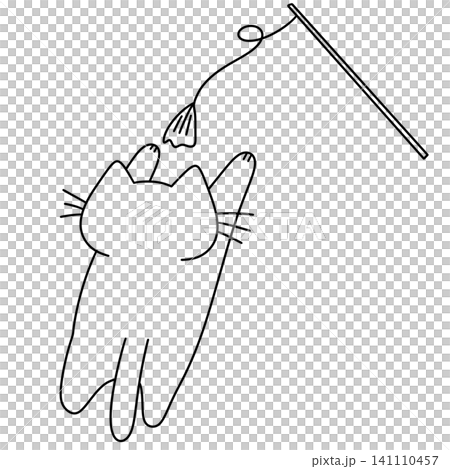 Cute cat stretches upward, reaching for a dangling toy Cute cat stretches upward, reaching for a dangling toy 141110457