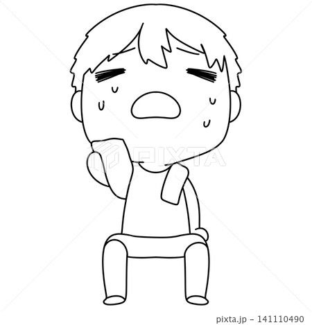 Chibi character sits, eyes closed, face wet with tears Chibi character sits, eyes closed, face wet with tears 141110490