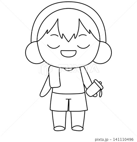 Chibi character smiles warmly while wearing headphones 141110496