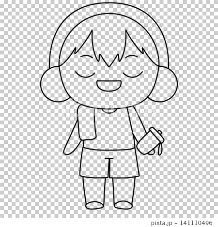 Chibi character smiles warmly while wearing headphones 141110496