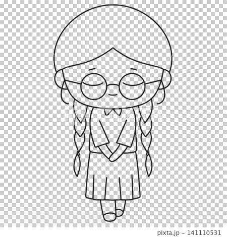 Simple line drawing of a girl with glasses and braids Simple line drawing of a girl with glasses and braids 141110531