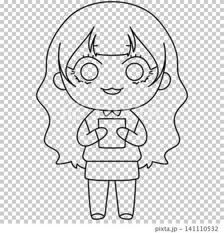 Cute girl holds tablet with gentle smile Cute girl holds tablet with gentle smile 141110532