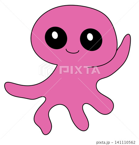 Pink octopus with big, shiny eyes smiles cheerfully 141110562