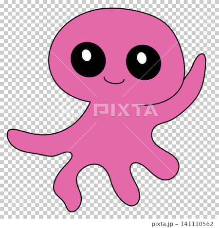 Pink octopus with big, shiny eyes smiles cheerfully 141110562