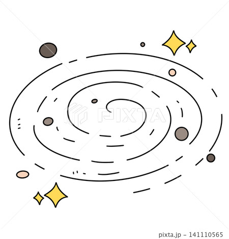 Stylized galaxy swirls with planets and stars Stylized galaxy swirls with planets and stars 141110565
