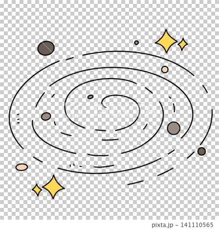 Stylized galaxy swirls with planets and stars Stylized galaxy swirls with planets and stars 141110565