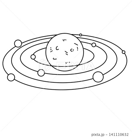 Simple planetary system with rings and orbiting moons 141110632