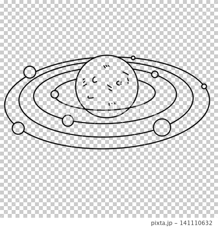 Simple planetary system with rings and orbiting moons 141110632