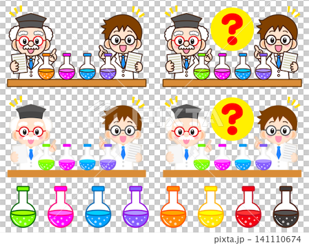 圖解集 2:一位醫生和他的助手正在用燒瓶進行科學實驗。 圖解集 2:一位醫生和他的助手正在用燒瓶進行科學實驗。 141110674