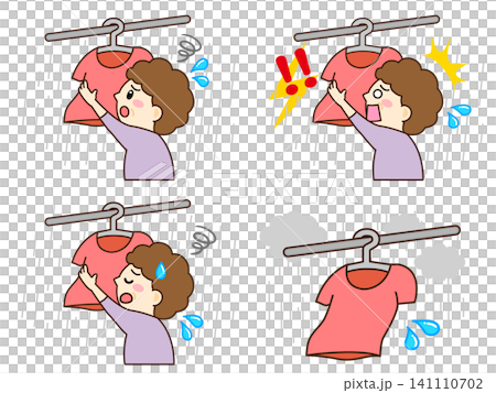 洗濯物を干す主婦のイラスト素材セット4 141110702