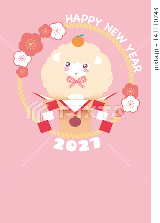 Cute sheep New Year's card template for the Year of the Sheep (pink) Cute sheep New Year's card template for the Year of the Sheep (pink) 141110743
