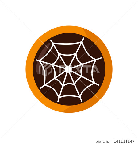 Round cookie with spider web icing design vector halloween treat food Round cookie with spider web icing design vector halloween treat food 141111147