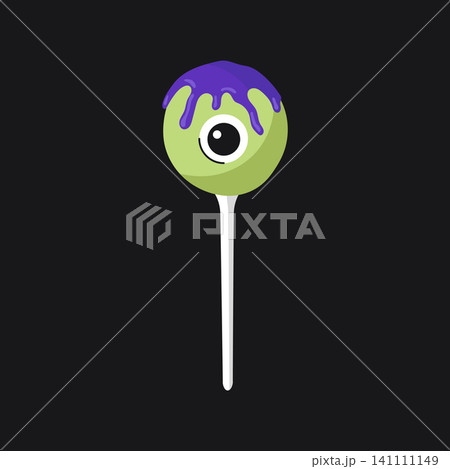 Green round lollipop with purple swirl vector halloween sweet candy food 141111149