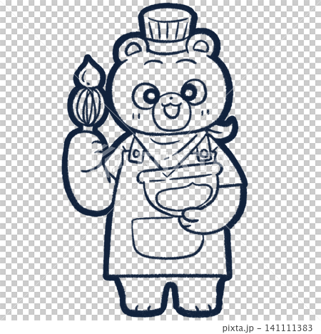Line art raster illustration of a bear cooking Line art raster illustration of a bear cooking 141111383