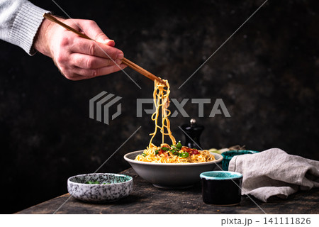 Korean trendy spicy carbonara ramen Korean trendy spicy carbonara ramen 141111826