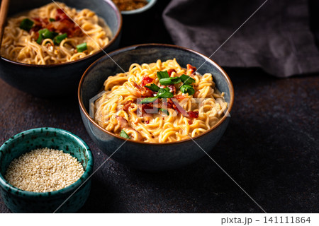 Korean trendy spicy carbonara ramen Korean trendy spicy carbonara ramen 141111864