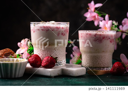Strawberry matcha latte smoothie cocktail Strawberry matcha latte smoothie cocktail 141111989