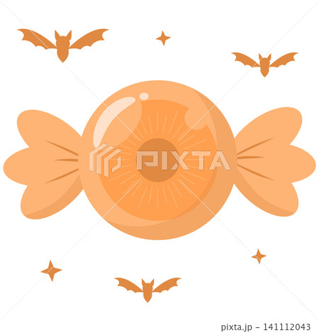 Cute Kawaii Pastel Orange Eyeball Candy with Bats Vector Cute Kawaii Pastel Orange Eyeball Candy with Bats Vector 141112043