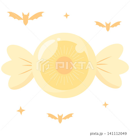 Cute Kawaii Pastel Yellow Eyeball Candy with Bats Vector 141112049