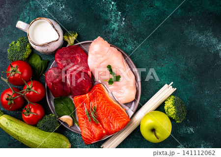 Clean eating balanced protein healthy food. 141112062