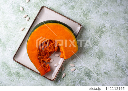 Raw sliced pumpkin with seed 141112165