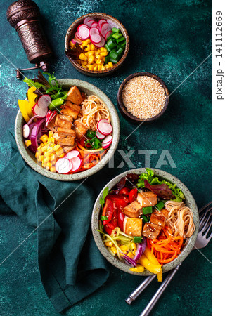 Vegan healthy poke bowl with tofu 141112669