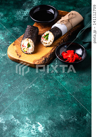 Trendy viral sushi burrito or shawarma 141112709