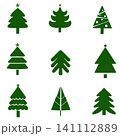 Set of nine green Christmas tree icons and simple holiday tree silhouettes for festive design 141112889