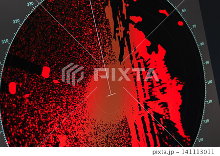 Red light patterns on a digital radar screen display on a dark background Red light patterns on a digital radar screen display on a dark background 141113011