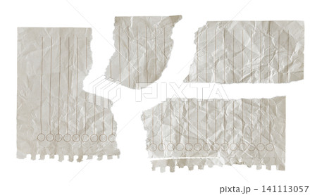 Crumpled torn lined paper scraps and ripped notebook checklist pieces set isolated on white background 141113057