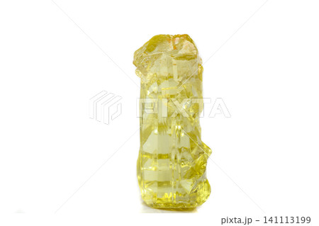 Macro mineral beryl heliodor stone on white background Macro mineral beryl heliodor stone on white background 141113199