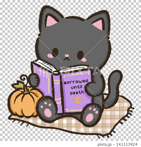 Cute Black Cat Reading Borrowed Until Death Book Beside Pumpkin Clipart Halloween Book Lover Kawaii Cozy Autumn Reading Illustration Cute Black Cat Reading Borrowed Until Death Book Beside Pumpkin Clipart Halloween Book Lover Kawaii Cozy Autumn Reading Illustration 141113924