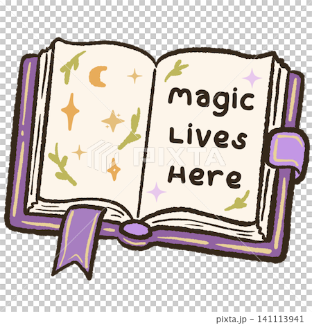 Cute Open Magic Spell Book With Magic Lives Here Quote Kawaii Fantasy Book Lover Cozy Reading Halloween Library Illustration Cute Open Magic Spell Book With Magic Lives Here Quote Kawaii Fantasy Book Lover Cozy Reading Halloween Library Illustration 141113941