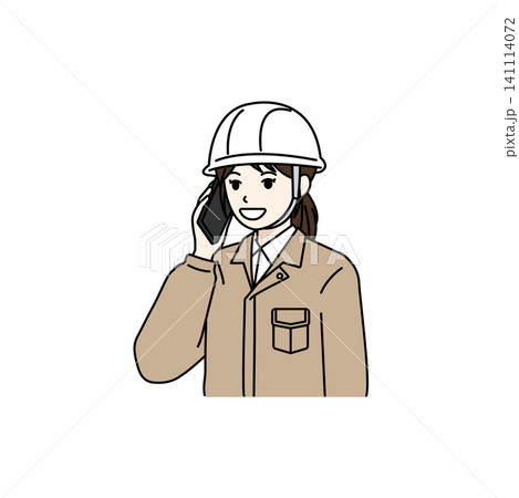 女性作業員 ヘルメット ベージュ作業服 電話 女性作業員 ヘルメット ベージュ作業服 電話 141114072