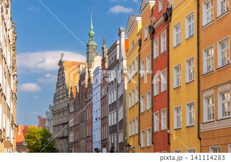 Colorful Historic Facades and St Mary Church Tower in Gdansk Poland Colorful Historic Facades and St Mary Church Tower in Gdansk Poland 141114283