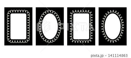 Wavy scallop border with elegant lace pattern. Cute frilly frame edge ideal for picture decoration, retro labels, stickers, or creative design projects. Wavy scallop border with elegant lace pattern. Cute frilly frame edge ideal for picture decoration, retro labels, stickers, or creative design projects. 141114863