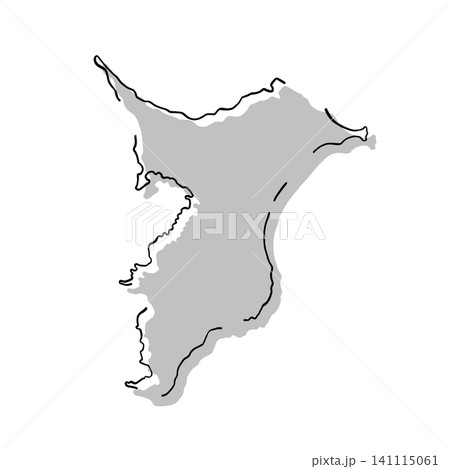 千葉県の地図シルエットイラスト｜グレー・手描き風・線画 141115061