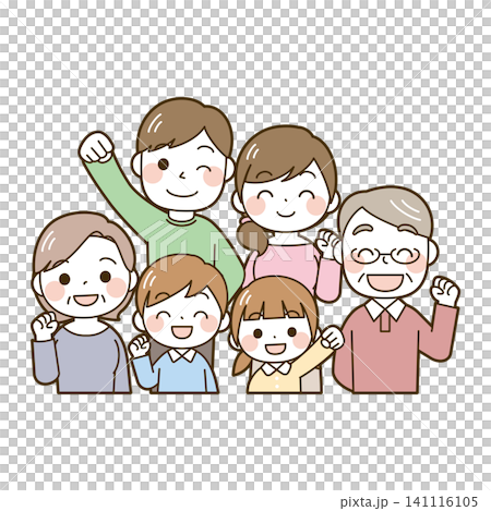 一家兩代人擺出勝利姿勢。 一家兩代人擺出勝利姿勢。 141116105